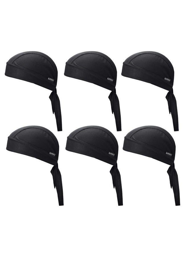 Supeniu Doo Rags Black Skull Caps Beanie Hats Helmet Liner Sweat Wicking Hard Hat Motorcycle Cooling Dew Rag Bandana Large Headwrap Do Rags for Men & Women (Black 6 Pack) - Image 1